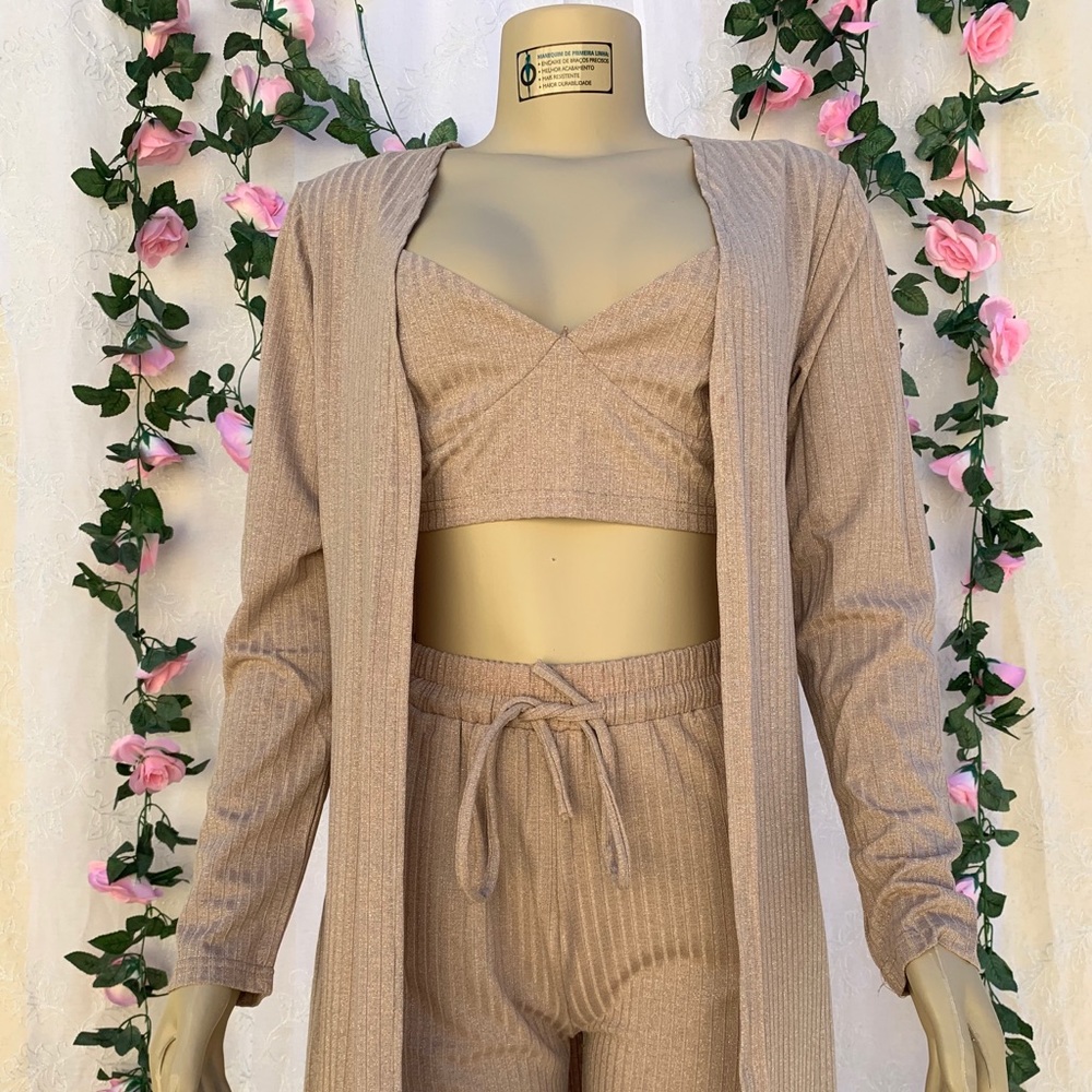 3 Piece Spaghetti Strap Crop Top, Pant, Cardigan - Picture 4 of 11